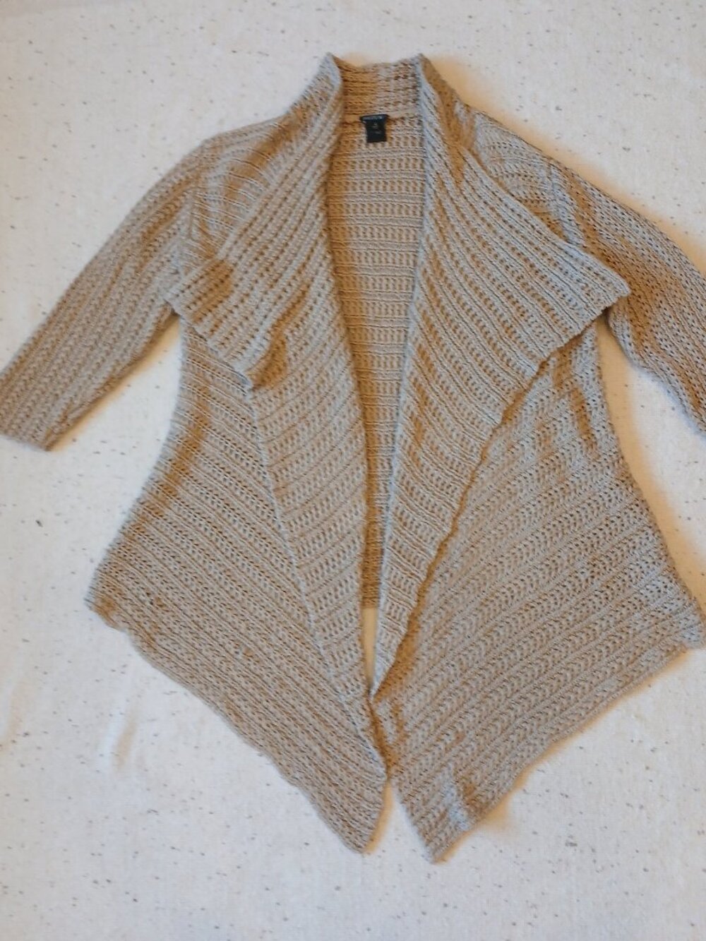 Lafayette 148 New York Women’s L Cotton Open Knit Cardigan Beige Waterfall